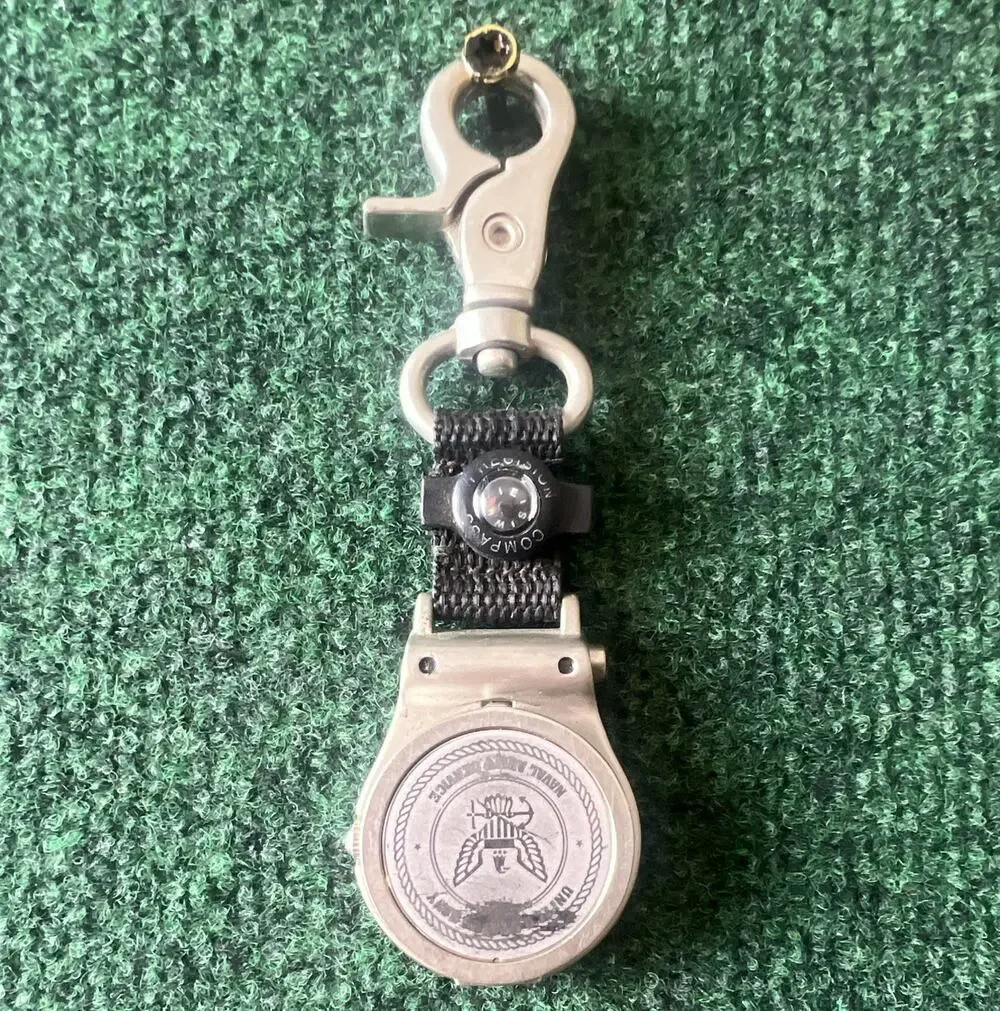 ESP Quartz Analog Wristwatch Compass Silver Dial Steel Case Black Nylon Strap